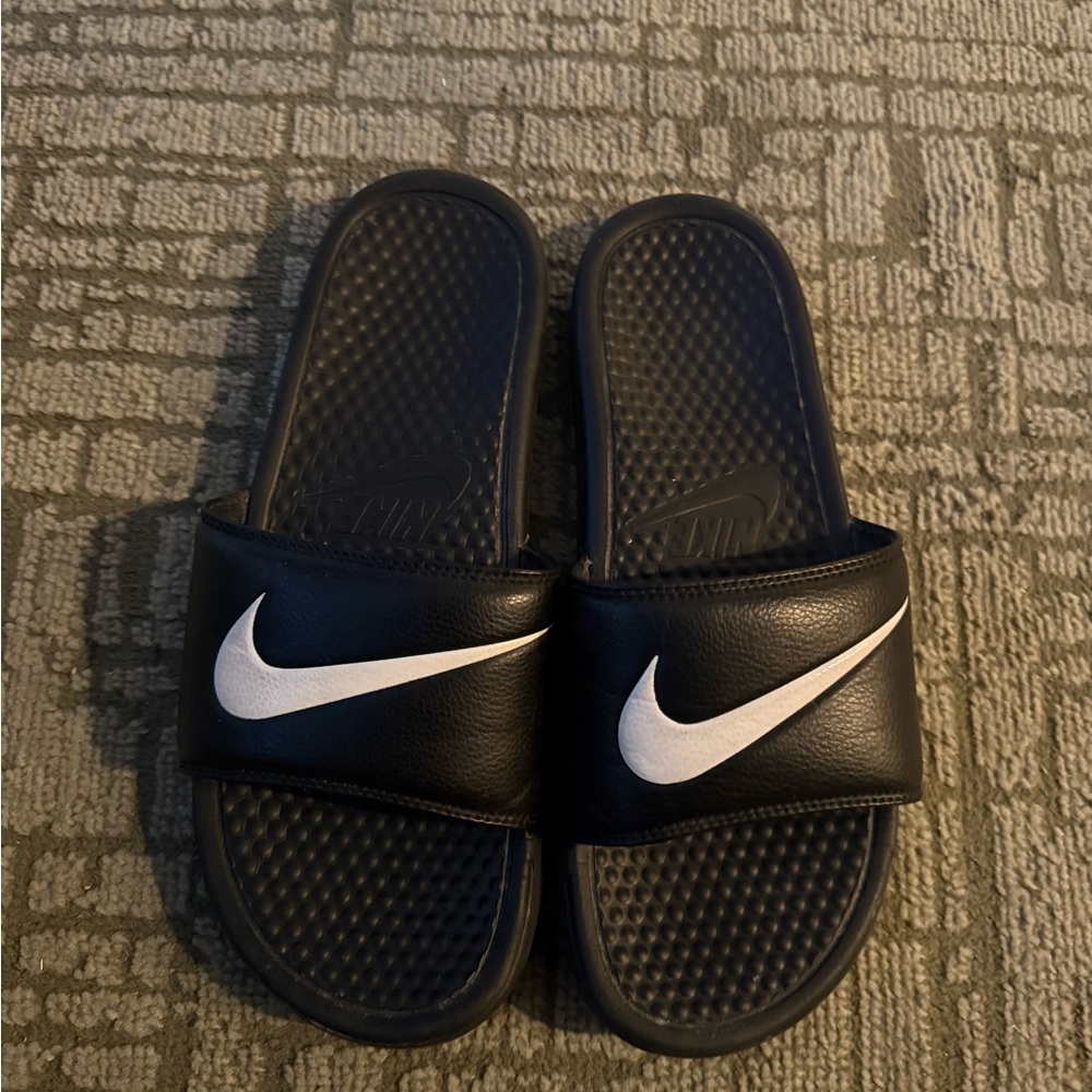 Nike Black Slides with White Swoosh
